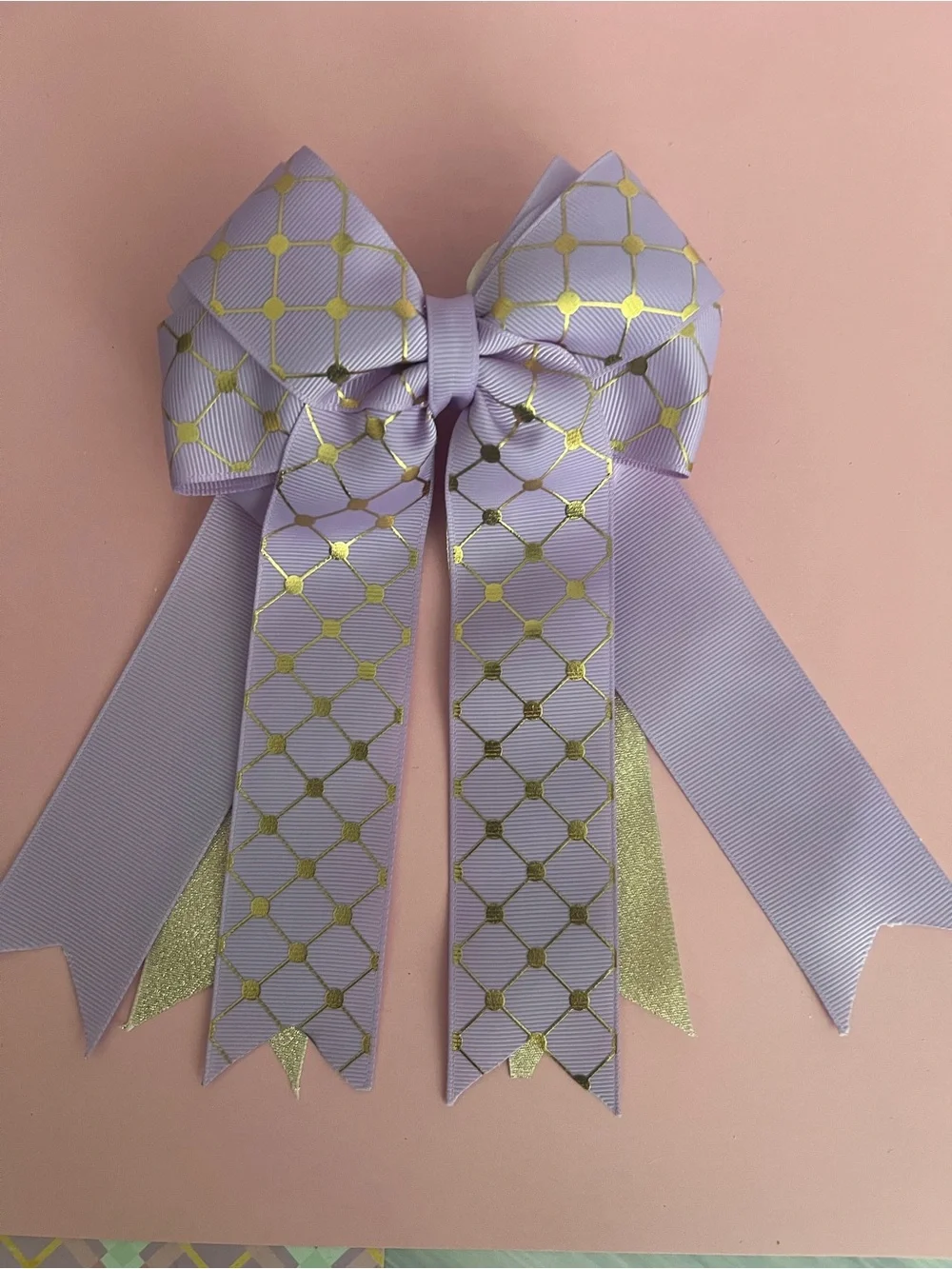 Lavender Bow Hair Ribbon for Kids with Gold Accent